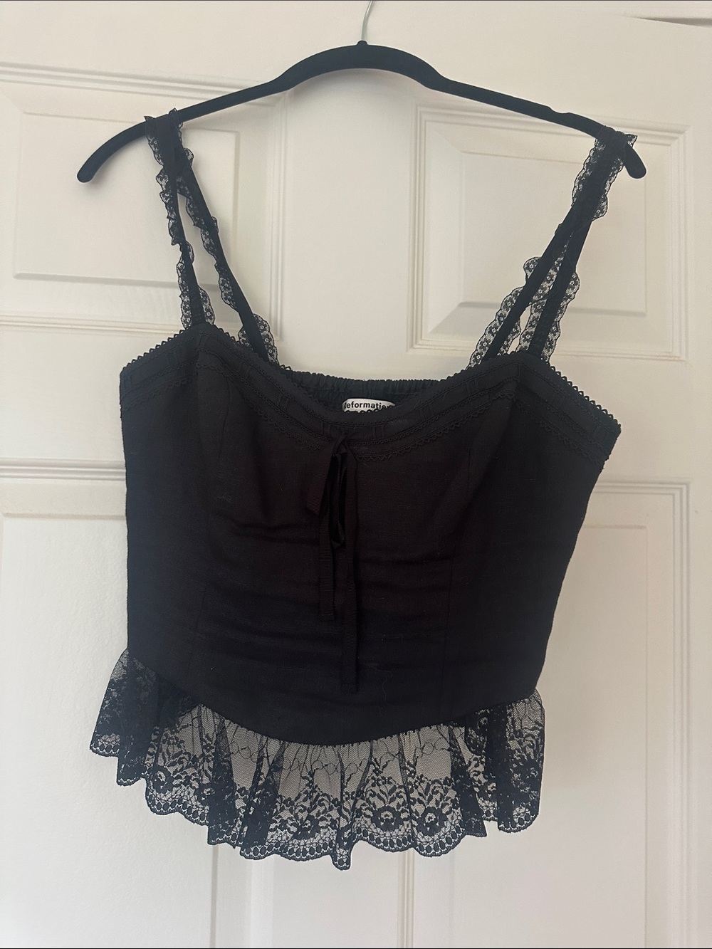 Reformation Black Lace-Trim Camisole Top